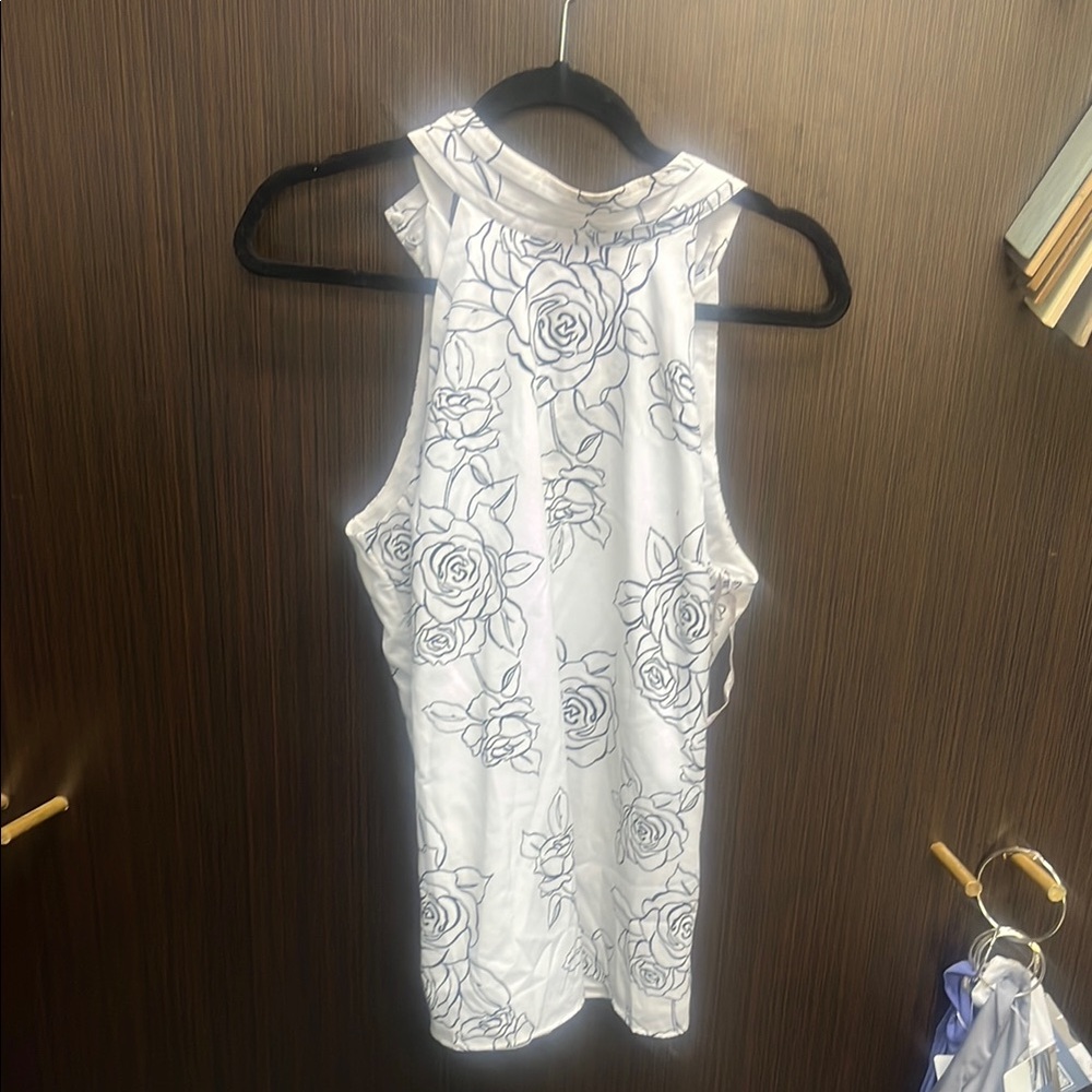 White House Black Market Silver Cut Out Tank Top